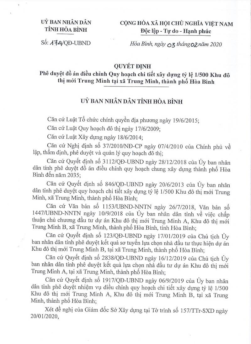 Quyết định phê duyệt điều chỉnh quy hoạch 1/500 Dasong Village