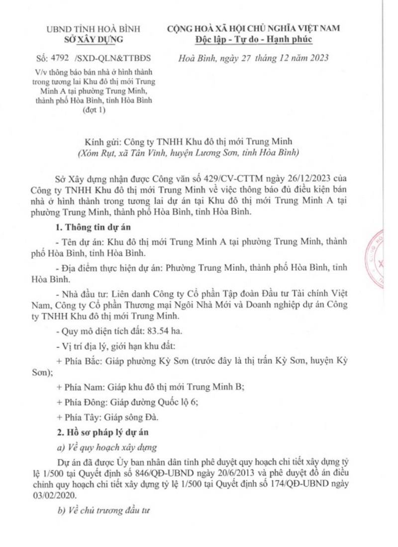 Văn bản xác nhận dự án đủ điều kiện hình thành nhà ở trong tương lai